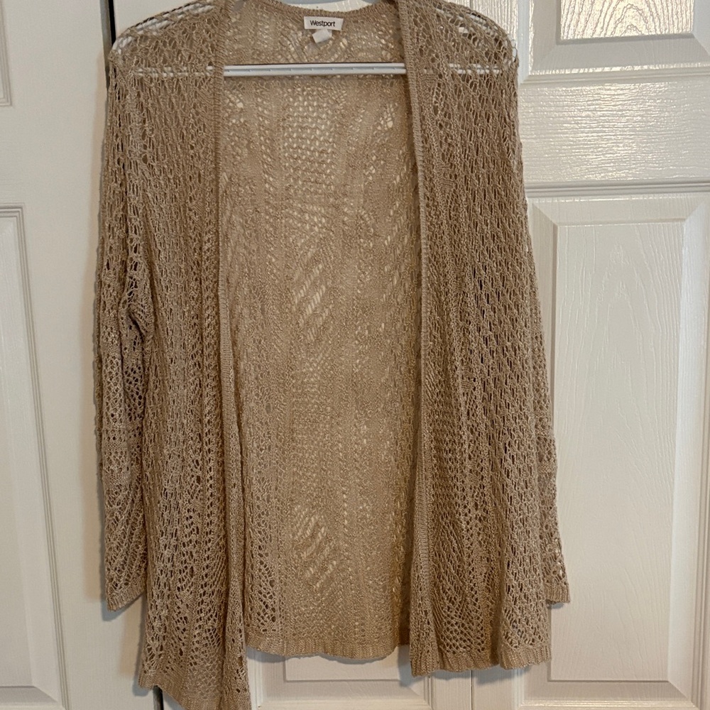 Westport Open Front Crochet Knit Cardigan - Beige